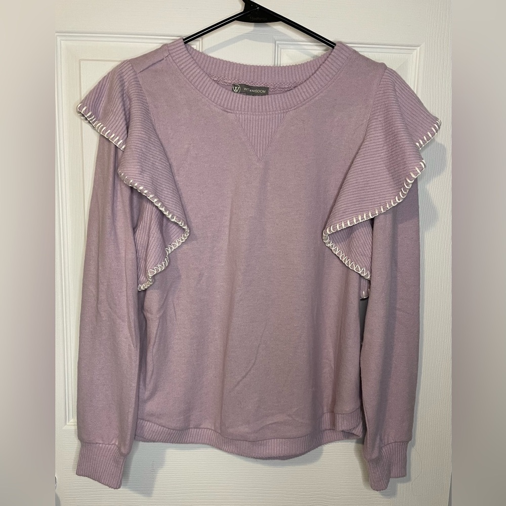 WIT & WISDOM Ruffle Crewneck Sweater Size M